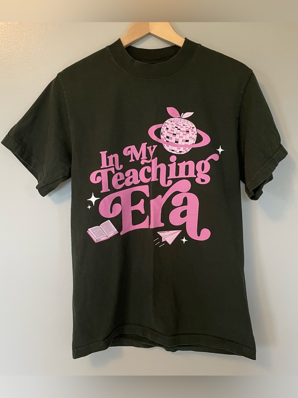 In My Teaching Era Graphic Tee - Forest Green with Pink Print